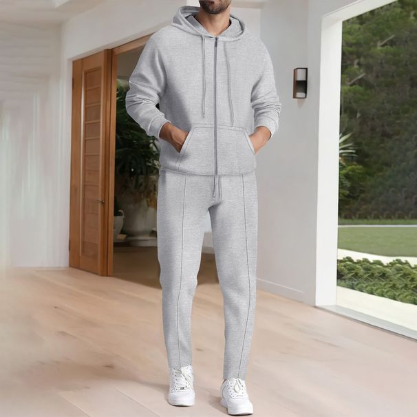 Men's Clothing Spring And Autumn Sports Leisure Waffle Hooded Long Sleeved Sweatshirt Suit_viptrois.com