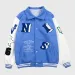 Men's Patchwork Jacket: Flocked Skeleton Varsity Bomber - Cool Male Jackets, Loose Fit College Coat, Blue Hip Hop_viptrois.com
