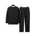 European And American Autumn Casual Men's Textured Solid Color V Neck Pullover Short Sleeved Drawstring Pocket Trousers Suit_viptrois.com