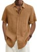 Summer V-neck Button-down Cotton And Linen Solid Color Men's Fashion Shirts_viptrois.com