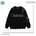 Men's Vintage Letter Graphic Sweater Raw Edge Loose Fit Round Neck Knit Pullover Unisex Couple Style Black Grey Apricot Pink_viptrois.com