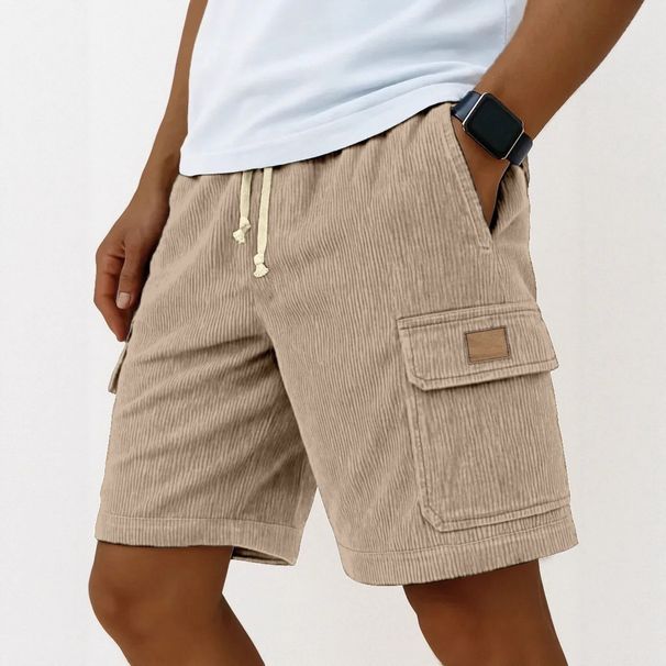 Men's Summer Corduroy Shorts Striped Drawstring 3D Pocket Versatile Side Pocket Bottoms for 2026_viptrois.com