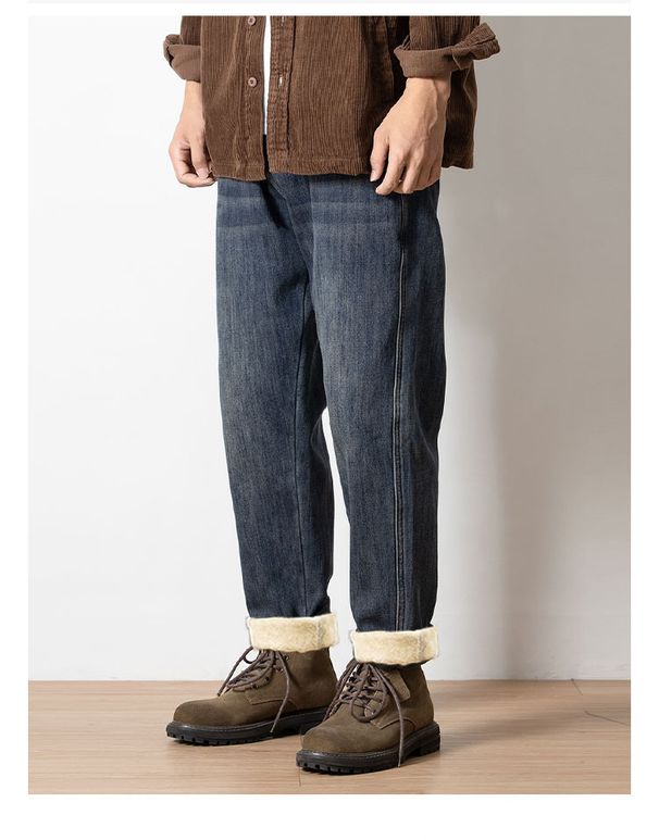 2025 Winter New Plush Jeans Men's Loose American Thick Casual Washed Straight Tube Versatile Pants Trendy_viptrois.com