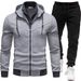 Men's Hooded Zip-Up Sweatshirt Set Spring Casual Slim Fit Fleece-Lined Pullover With Long Pants_viptrois.com