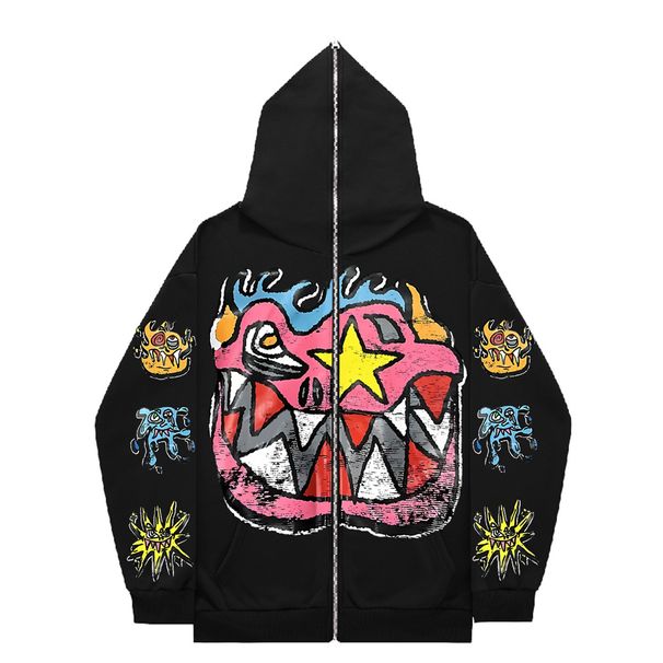 Hoodie Sweatshirt Gothic High Street Full Zipper Oversized Unisex Streetwear Y2 Jacket_viptrois.com