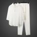 Men's Chinese Style Viscose Summer Tang Suit Set, Retro Modified Hanfu Short Sleeve T-Shirt Outfit, Zen Tea Clothing_viptrois.com