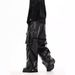 Men's Clothing Retro High End American Multi Pocket Shiny Leather Pants PU Leather Overalls Niche Functional Loose Wide Leg Casual Pants_viptrois.com