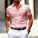 Summer Short-sleeve Shirt, Slim Fit, Diagonal Stripe Print, Slightly Stretchy, Light Business Casual Men's Shirt_viptrois.com