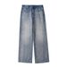 Men's Clothing 2025 Washed Blue And White Gradient Contrast Jeans Loose Casual Straight Floor Length Mid Waist Men's And Women's Trousers_viptrois.com