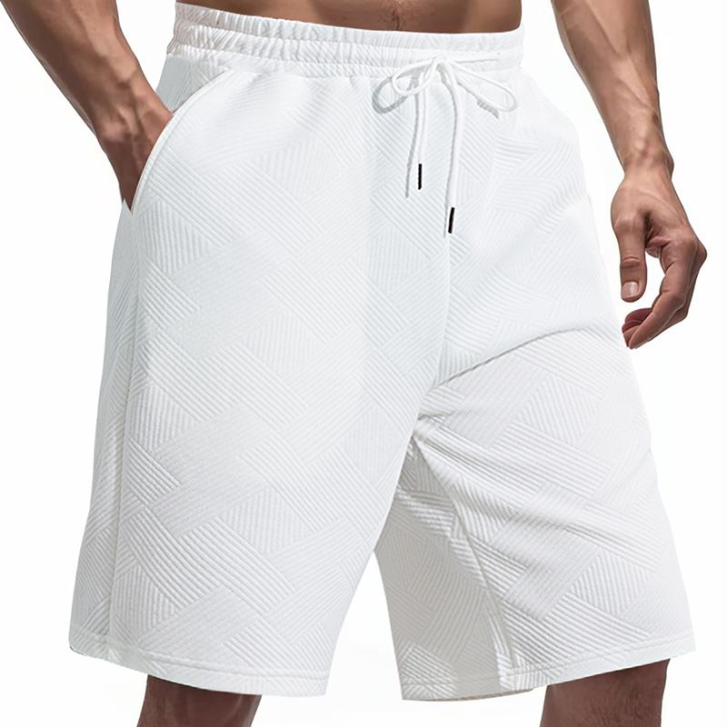 Men's Summer Shorts, Heavyweight Textured Jacquard Pattern, Loose Fit High Street Hip Hop Style Casual Short Pants_viptrois.com