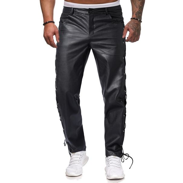 Men's Clothing leather pants men's straight pants large size men's pu leather pants motorcycle trousers_viptrois.com