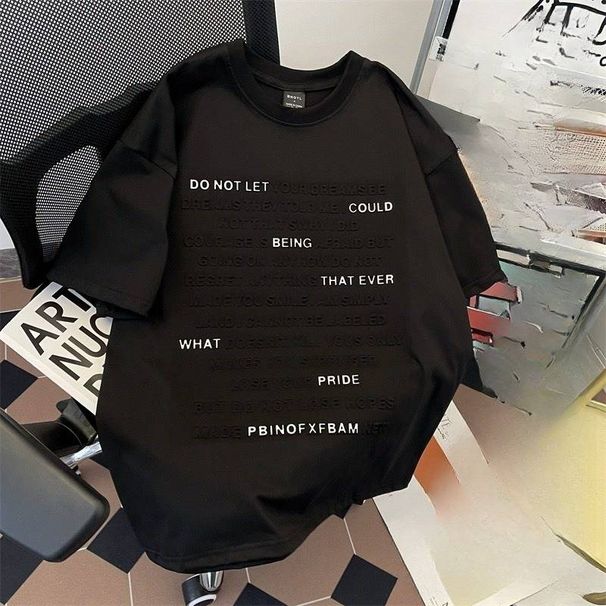 Men's Clothing Heavy Embossed Letter Short Sleeved T Shirt For Men And Women Summer Trendy Loose Oversize Couple Half Sleeved Top_viptrois.com
