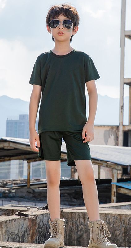 Summer Children's Physical Fitness Suit Summer Camp Quick Drying Mesh Polyester Cover Cotton T Shirt Training Suit Student Military Training Suit_viptrois.com
