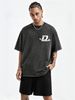 230g Washed Men T-Shirt Star Orbit D Letter Print Short Sleeve Crew Neck Casual Streetwear Top_viptrois.com