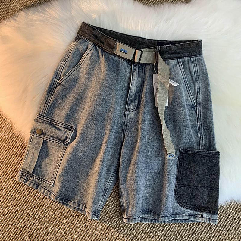 Washed Old Denim Shorts, Men's Summer Trend, Ins Multi Pocket Workwear Pants, Loose Fitting American Casual Capris_viptrois.com