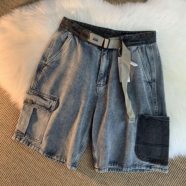 Washed Old Denim Shorts, Men's Summer Trend, Ins Multi Pocket Workwear Pants, Loose Fitting American Casual Capris_viptrois.com