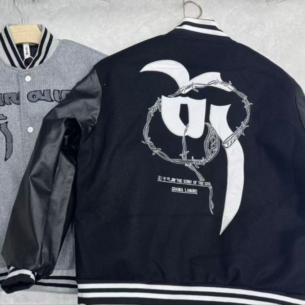 Unisex 2025 Trend New Slim Fit Embroidered Ethnic Style Light Luxury Baseball Jacket Woolen Outerwear_viptrois.com