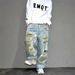 Men's Clothing Vibe High Street Personality Graffiti Loose Ripped Beggar Jeans Men's Niche Cool Wide Leg Trousers_viptrois.com
