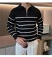 Men's Fashion Knit Sweater – Half-Zip Striped Pullover With Relaxed Fit (M-3XL, Black/Navy)_viptrois.com