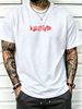 100% Cotton Men Casual T-shirt Red Abstract Block Text Print Crew Neck Short Sleeve Daily Streetwear Top_viptrois.com