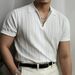 Men's Retro Knit Polo Shirt – Zip-Up Collar, Striped Texture, Breathable & Stretch Fit (Black/White, M-Xxxl)_viptrois.com
