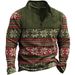 Autumn Winter New Men's Open Chest Stand Collar 3D Printed High Neck Zipper Polo Shirt_viptrois.com