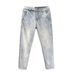 Men's Slim Fit Light Blue Jeans - Trendy Stretch Ankle-Length Casual Pants (Blue/Black, 28-36) Distressed Wash Effect_viptrois.com