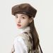 Korean Style Autumn Winter Woolen Metal Label Beret Women Octagonal Big Head Circumference Make Your Face Look Smaller_viptrois.com