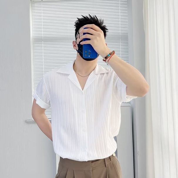 Short Sleeved Shirt For Men In Summer, Thin, Trendy, Stylish, Loose, Versatile, Five Quarter Sleeved Shirt_viptrois.com