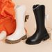 For And Children 2024 New Winter Long Leather Boots Princess Foreign Girls Plus Cashmere Shoes_viptrois.com