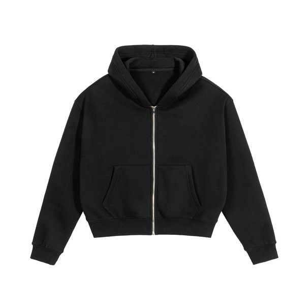 Men's Cropped Zip-Up Hoodie - Streetwear Pullover With Kangaroo Pocket, Oversized Fit Casual Sweatshirt_viptrois.com