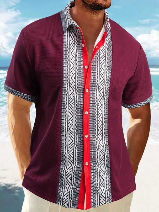 NOVEDAD DE VERANO 2025 Camisa De Manga Corta Con Botones Empalmados Y Solapa Informal Para Hombre, Top Versátil A La Moda_viptrois.com