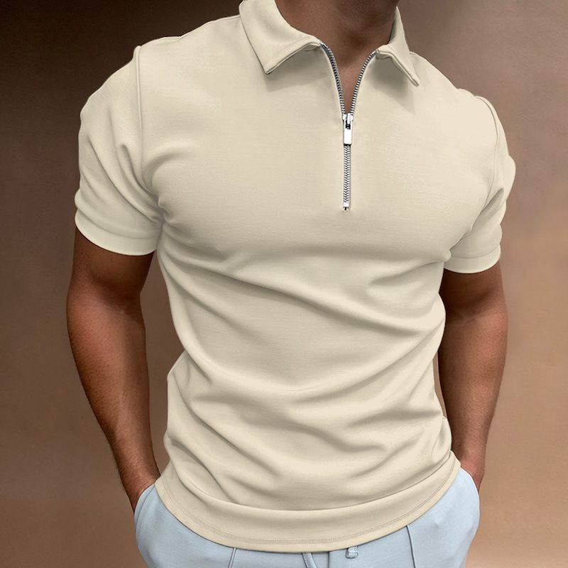Men's Summer Polo Shirt With Zip Detail - Breathable Slim Fit Short Sleeve Top In Solid Colors Lightweight & Breathable Fabric_viptrois.com