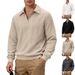 Men's Textured Zip-Up Polo Sweatshirt – Heavyweight Casual & Commute-Friendly Pullover With Stand Collar_viptrois.com