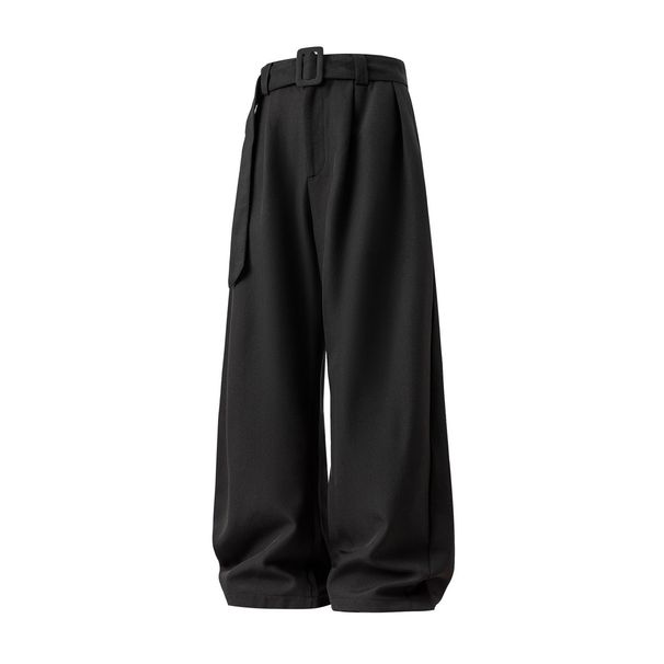 Pure 3D Pleated Draped Scimitar Trousers Men's Autumn Loose Straight Long Old Money Style Belt Casual Pants_viptrois.com