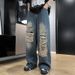 boy European And American High Street Men's Washed Vintage Vibe Cool Trendy Ripped Jeans Hip Hop Style Pants_viptrois.com