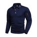 Men's Contrast Collar Polo Shirt - Slim Fit Long Sleeve Button-Up With Zip Accents & Patch Pockets - Breathable Polyester Blend For Casual Wear_viptrois.com