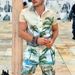 Men's Clothing European And American New Suits Men's T Shirt 3D Plant Print Lapel Short Sleeved Shirt Shorts Suit Manufacturers Wholesale_viptrois.com