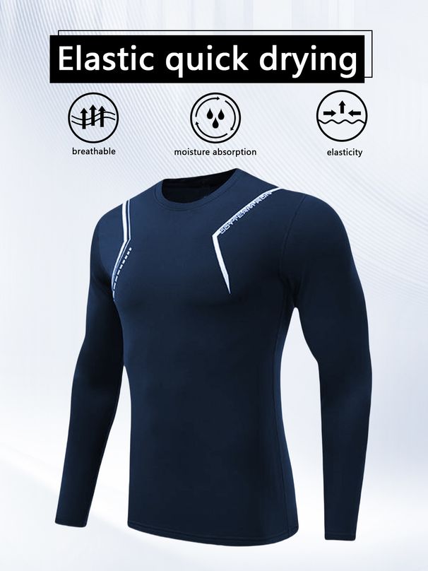 Men's Compression Long Sleeve Workout Shirt – Moisture-Wicking Polyester-Spandex Blend For Running & Gym (Black/Grey/Navy, XS-XXL EU/US Sizing)_viptrois.com
