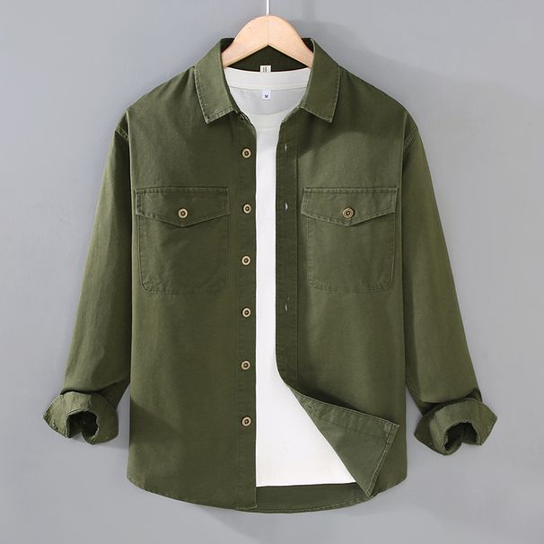 Spring And Autumn Casual Simple Workwear Shirt For Young People, Handsome, Retro, Versatile, Trendy, Comfortable Men's Shirt_viptrois.com