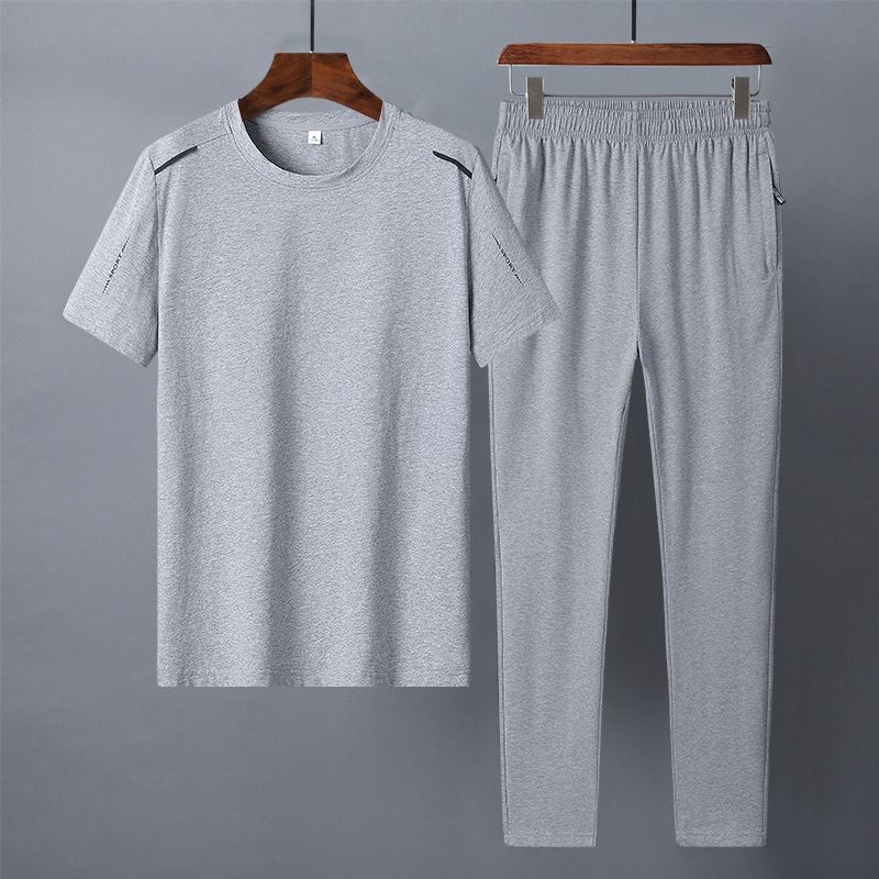 Men's Clothing Sportswear Suit Men's Summer New Short Sleeved Shirt Casual Loose Large Size Middle Aged And Elderly Cotton Dad Two Piece Suit_viptrois.com