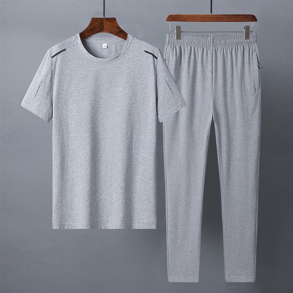 Men's Clothing Sportswear Suit Men's Summer New Short Sleeved Shirt Casual Loose Large Size Middle Aged And Elderly Cotton Dad Two Piece Suit_viptrois.com