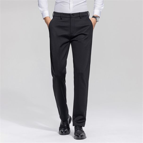 Medium Thick Dad Men's Straight-Leg Non-Iron Spring And Autumn Middle-Aged Black Business Casual Pants_viptrois.com