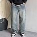 Men's Clothing Jeans For Men High Street Fashion Brand Washed Distressed Scimitar Pants Versatile Loose Straight Casual Trousers For Men_viptrois.com