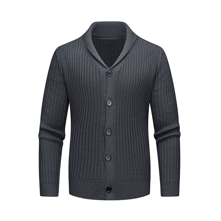 Men's Shawl Collar Cardigan – Relaxed Fit Acrylic Knit Sweater With V-Neck & Button Front (M-3XL, Machine-Washable For Autumn Casual Wear)_viptrois.com