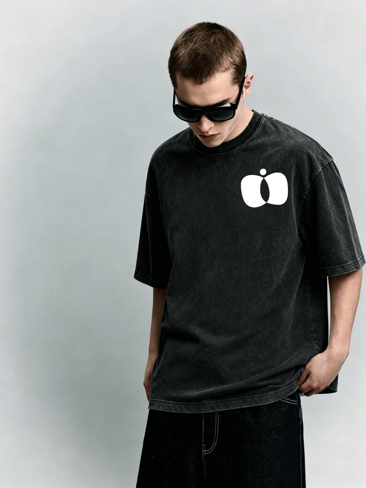 Vintage Washed Minimal Abstract Pocket Print 230g Cotton T-Shirt Men's Casual Streetwear Tee_viptrois.com
