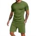 Men's Knitted Jacquard Sportswear Set - Summer Short Sleeve Top & Five-Point Shorts, Breathable & Comfortable, Casual Outfit_viptrois.com