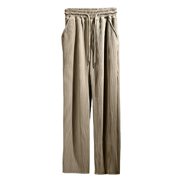 Men's Wide-Leg Casual Pants - Elastic Waist Drawstring Trousers With Jacquard Striped Design For Spring & Autumn_viptrois.com