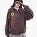 Men's Clothing Washed Embroidered Badge Solid Color Unisex Couple Hooded Sweatshirt Jacket_viptrois.com