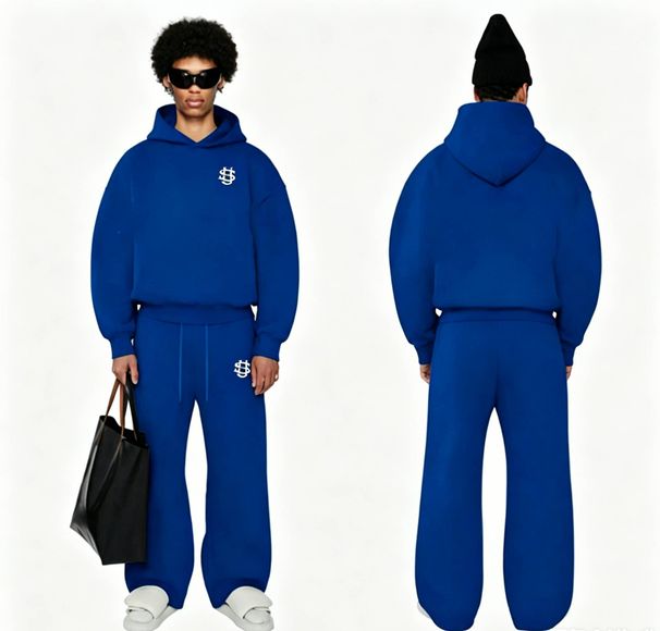 Men's Embroidered Sports Sweatshirt And Wide Leg Pants Set Trendy European American Style Casual Drop Shoulder Sleeve Hooded Autumn Winter New_viptrois.com